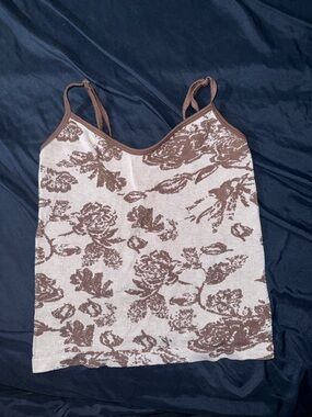 Floral Knit Camisole Tank in Cream and Brown